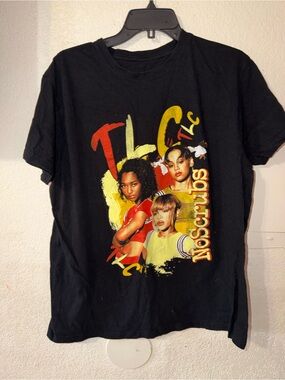 TLC Black Short Sleeve Tee with Yellow & Red Graphic